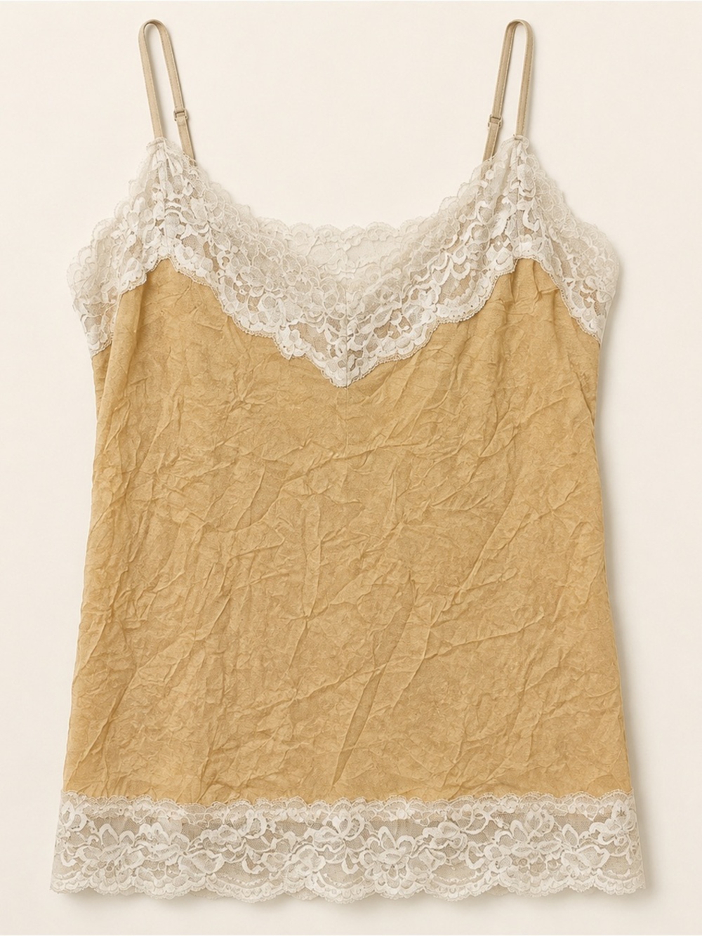 Lace Trim Slip Dress in Beige